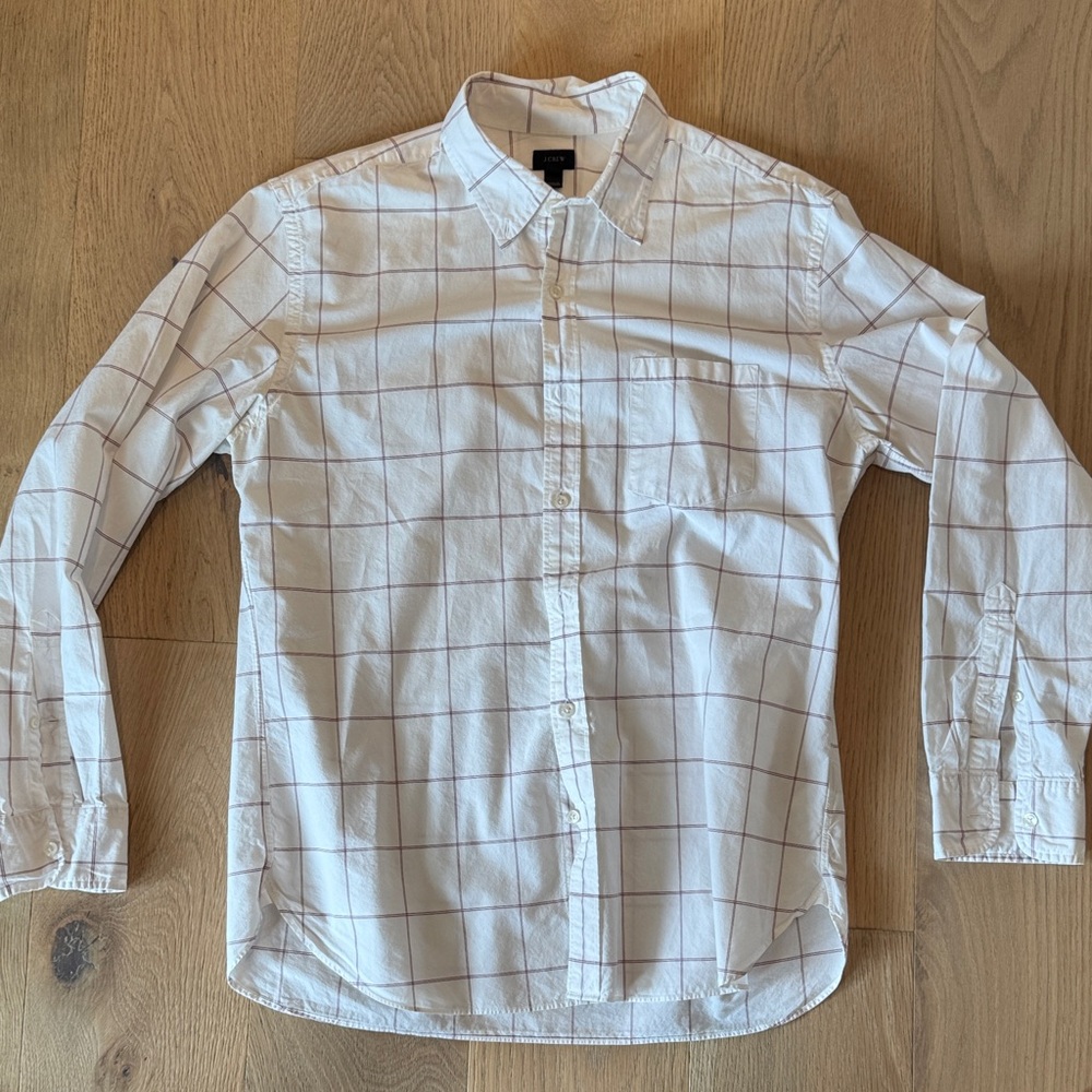J. Crew White and Red Checkered Casual Shirt
